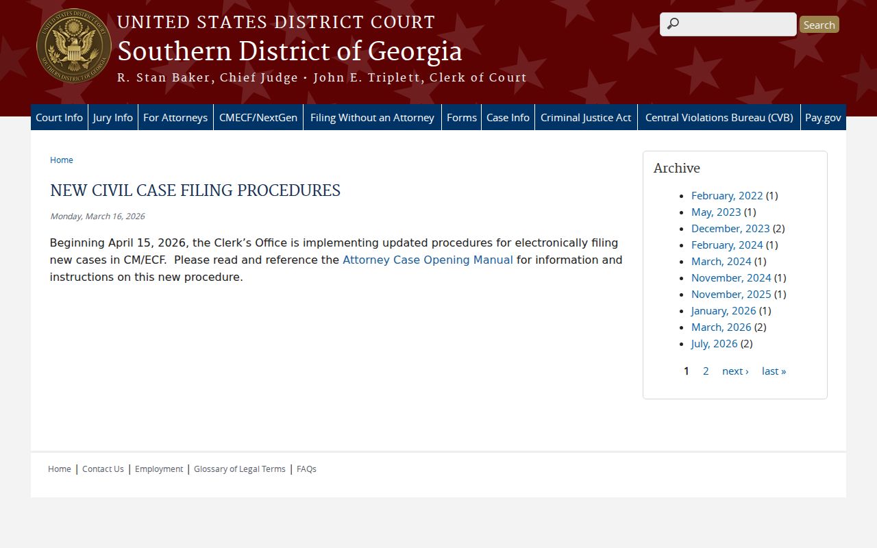 Southern District of Georgia federal civil filing procedure notice