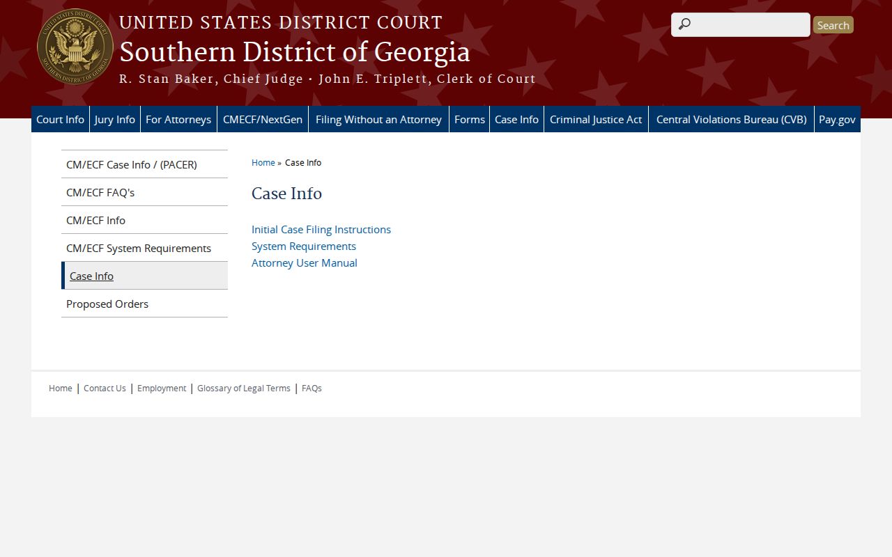 Southern District of Georgia federal case information route for Chatham County