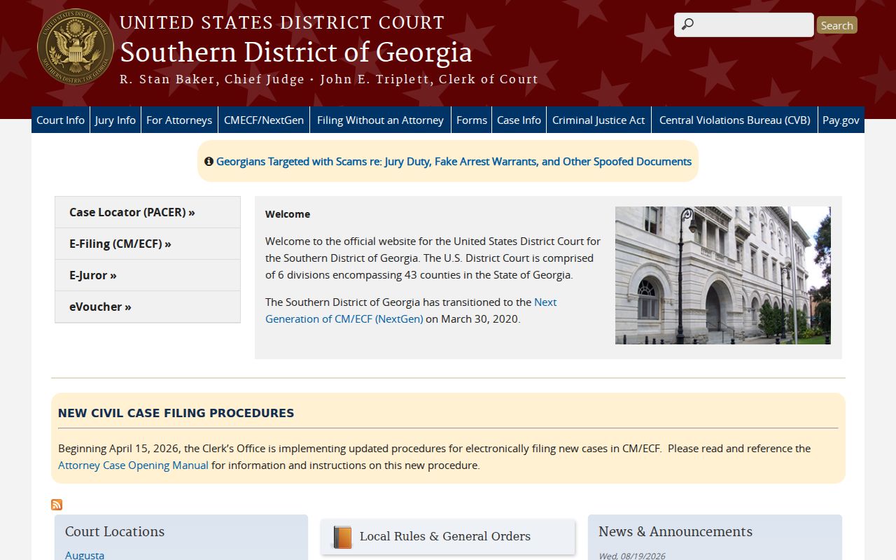 Southern District of Georgia federal court entry point
