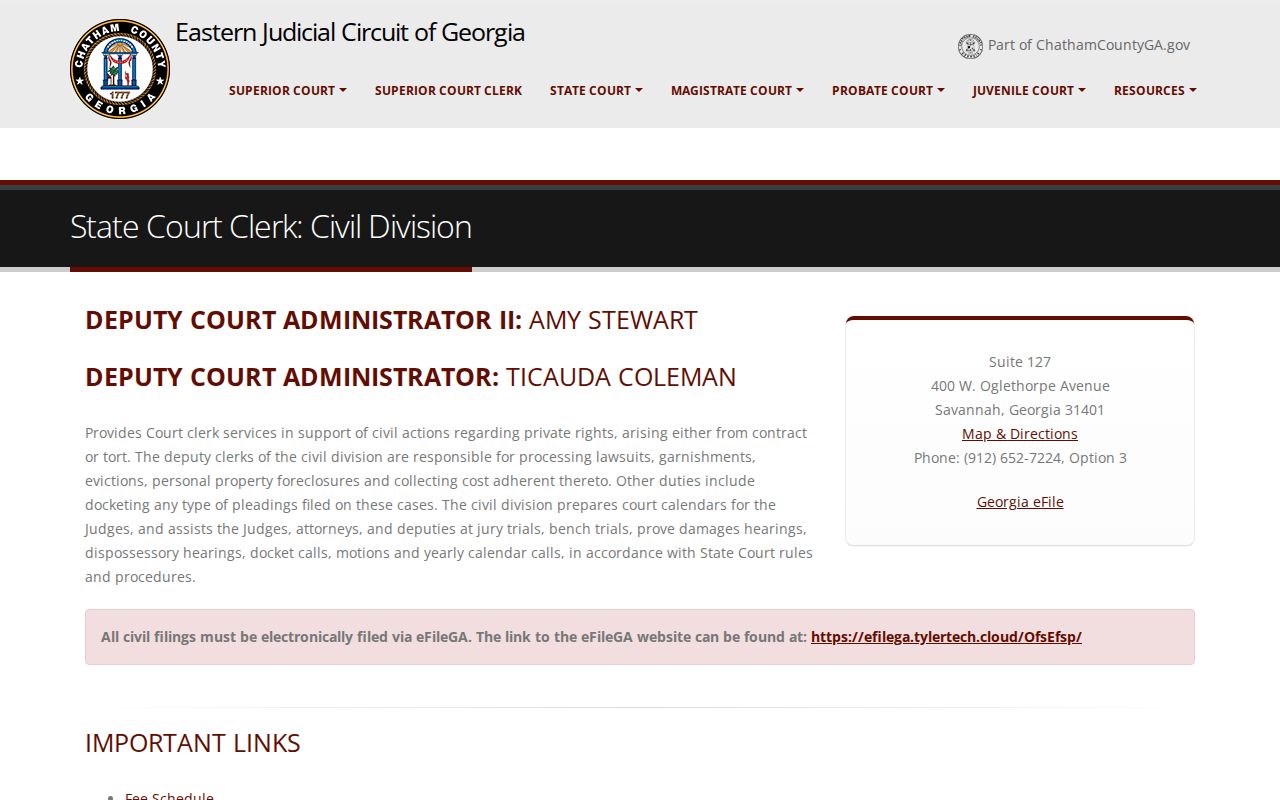 Chatham County civil docket State Civil Division page