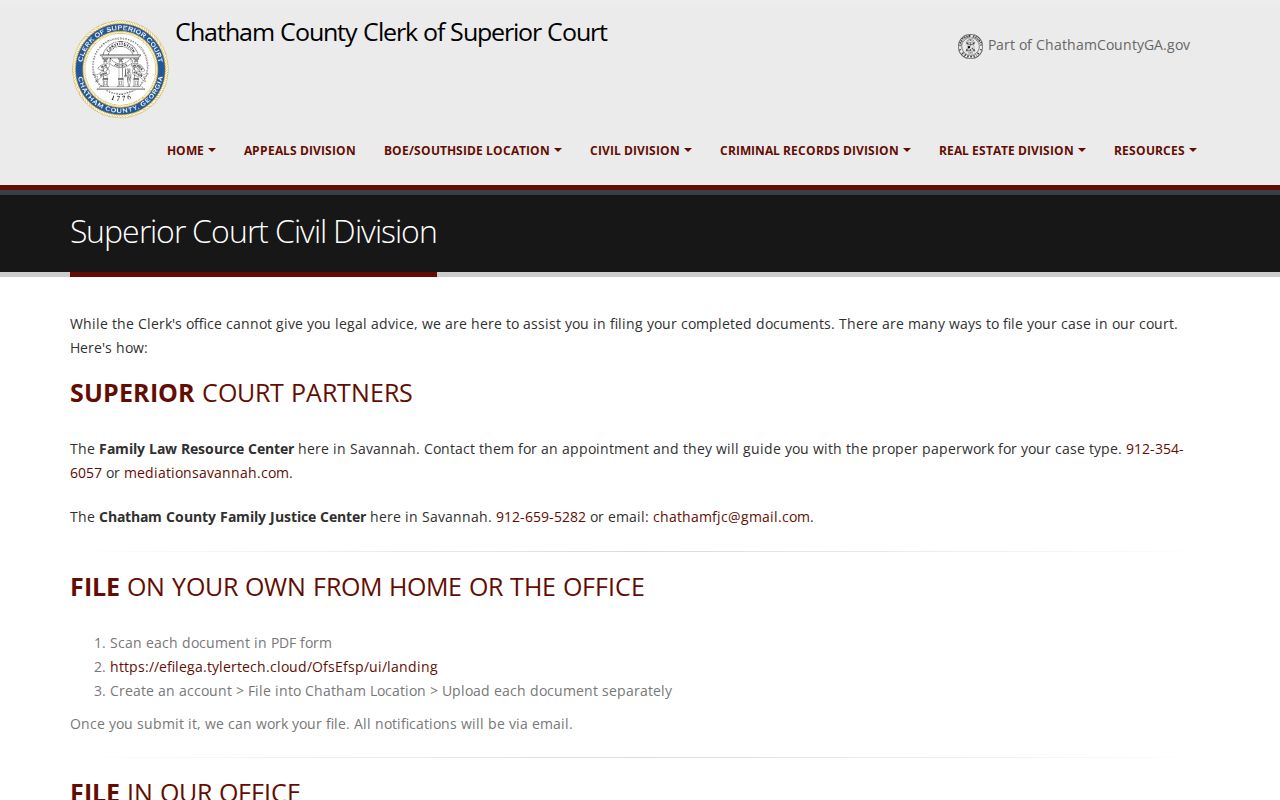Chatham County civil docket Superior Clerk access page