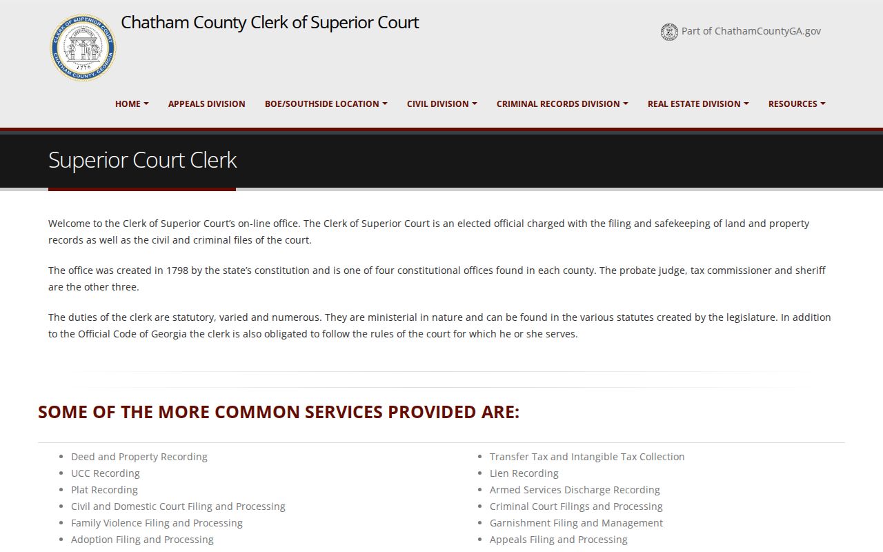 Chatham County Superior Court Clerk public record access page