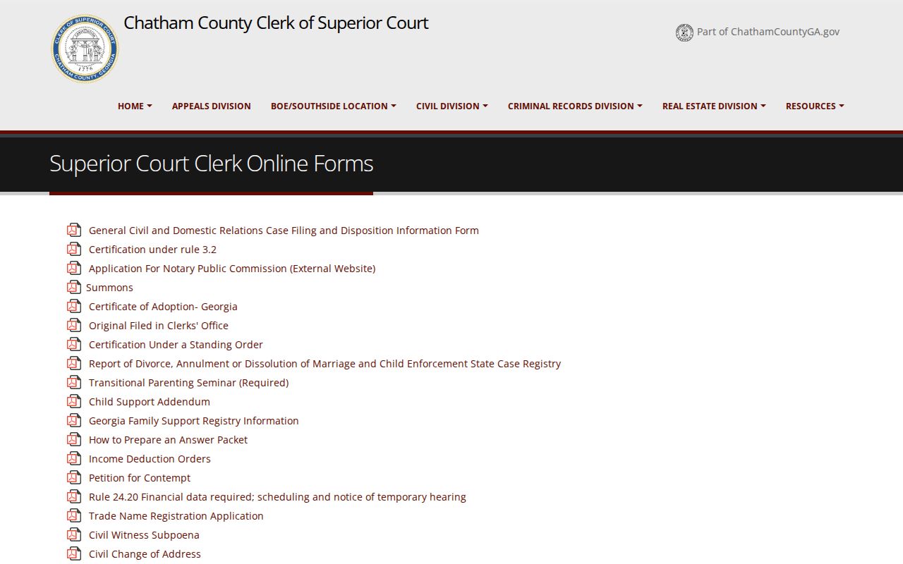 Chatham County Superior Court Clerk online record forms