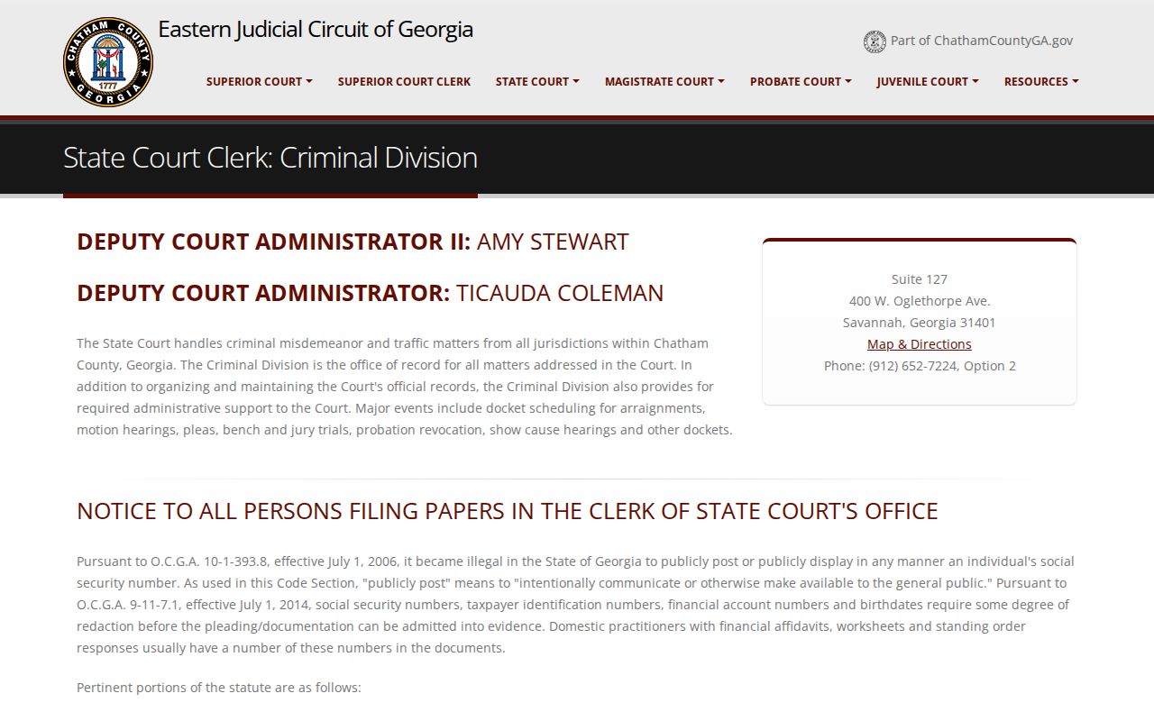Chatham County criminal docket State Criminal Division information