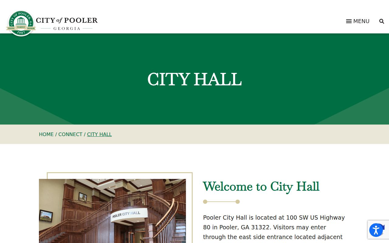 Official Pooler City Hall page for local court and records routing