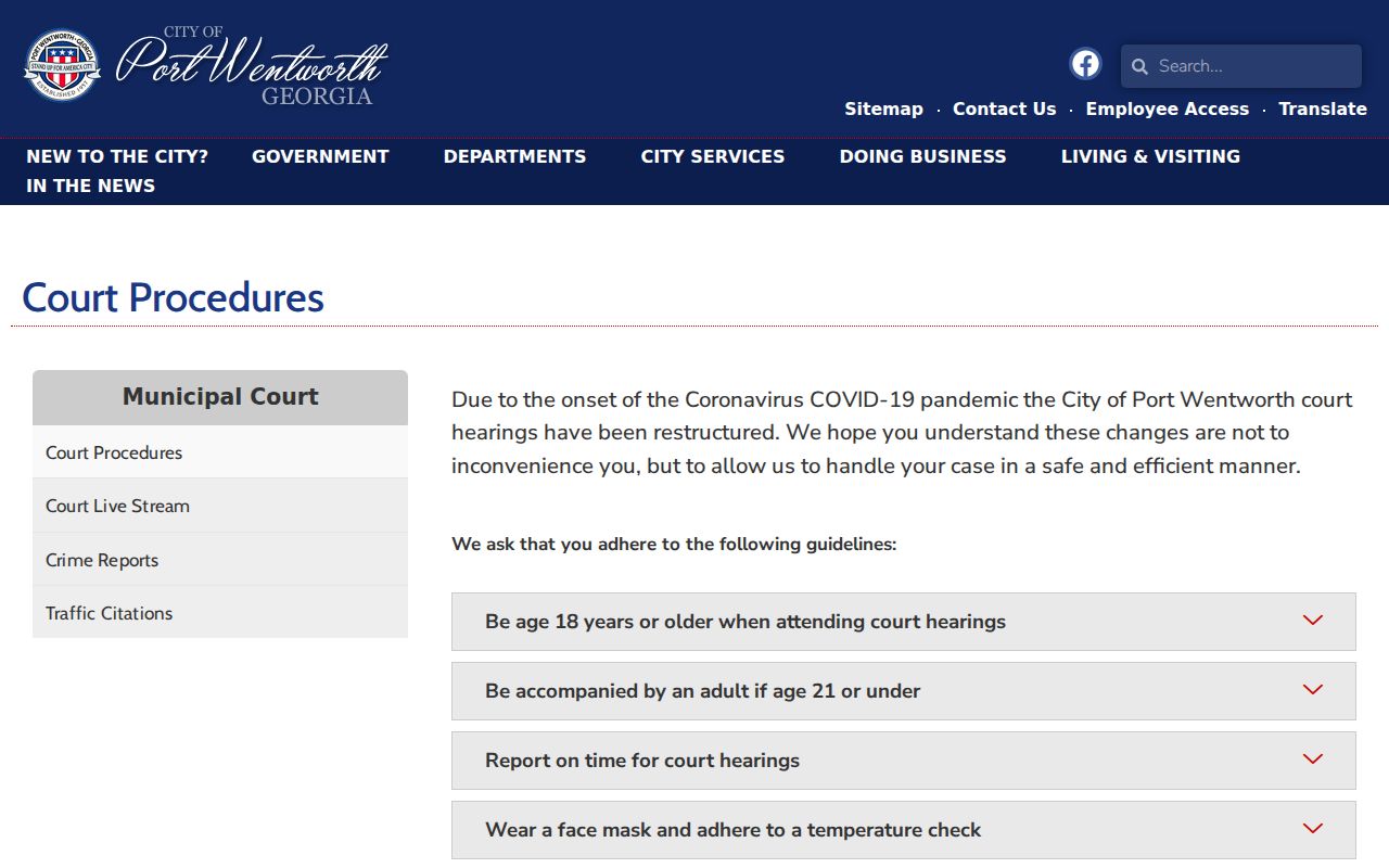 Port Wentworth Municipal Court appearance and continuance procedures