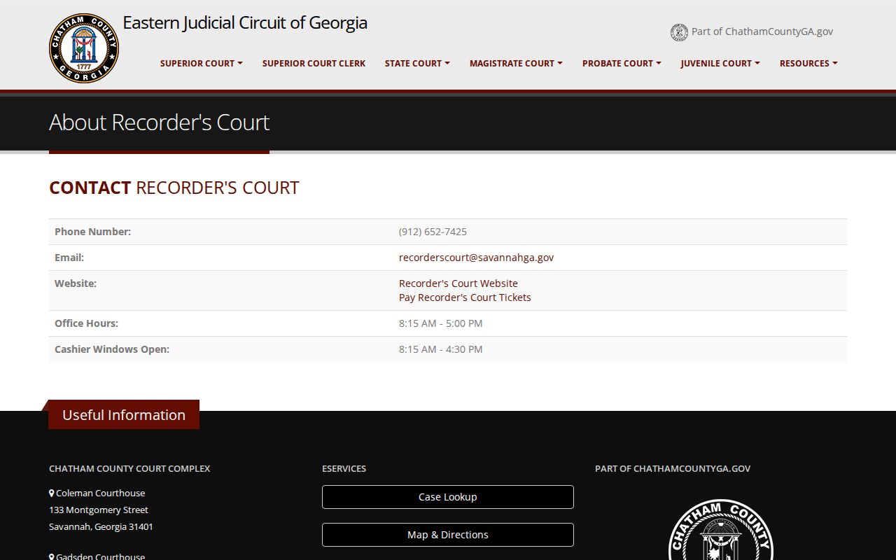 Official Chatham Recorder's Court route serving Savannah cases