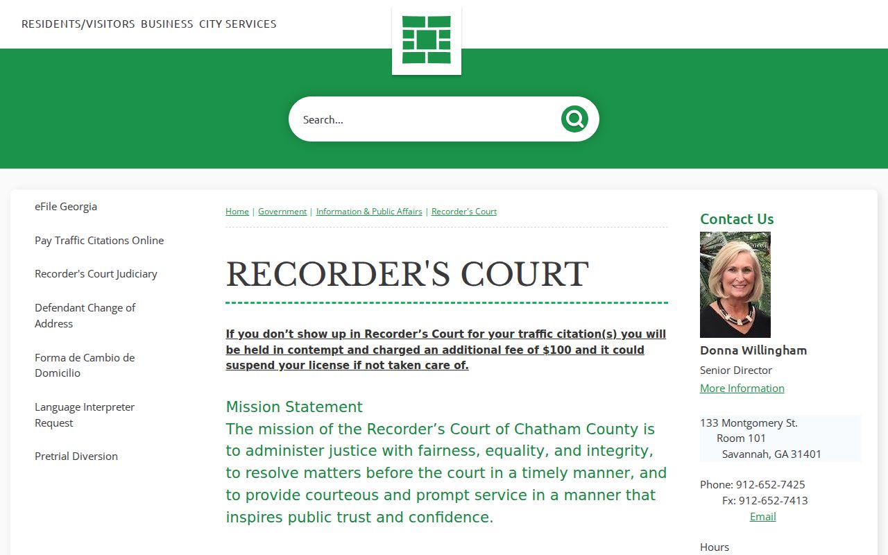 Savannah Recorder's Court contact and courthouse building page