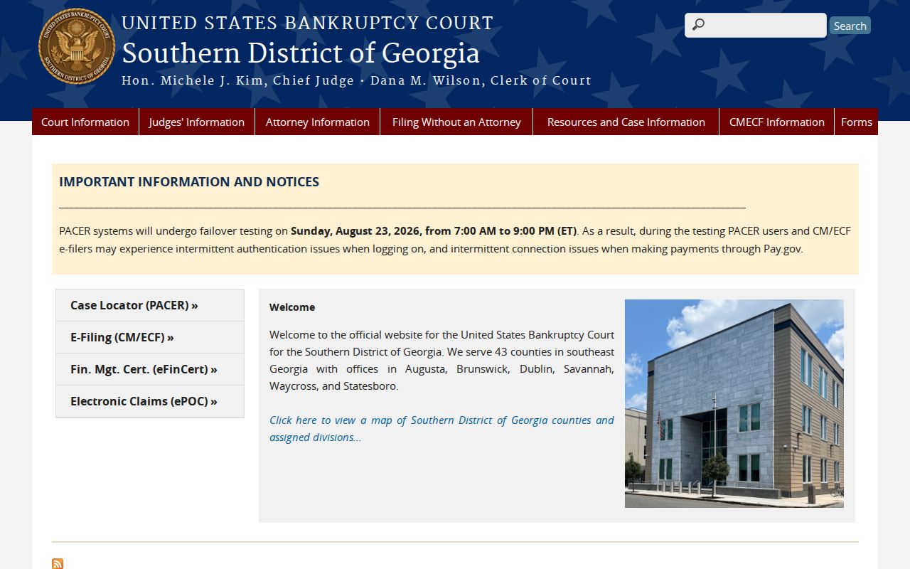 Southern District of Georgia Bankruptcy Court route for Savannah federal cases