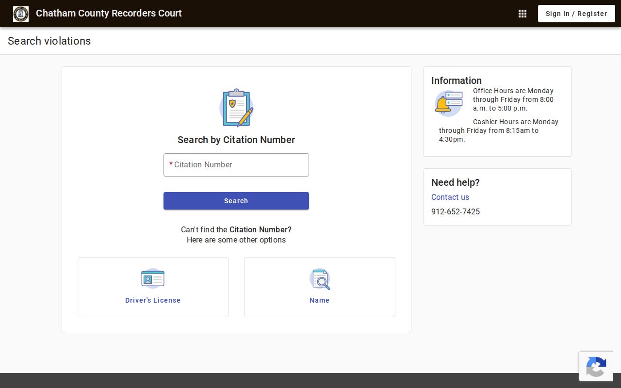 Chatham County Recorder's Court citation search portal