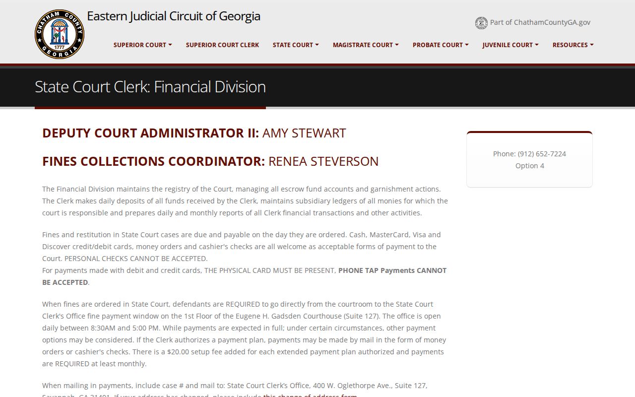 Chatham County State Court fine collection and payment methods
