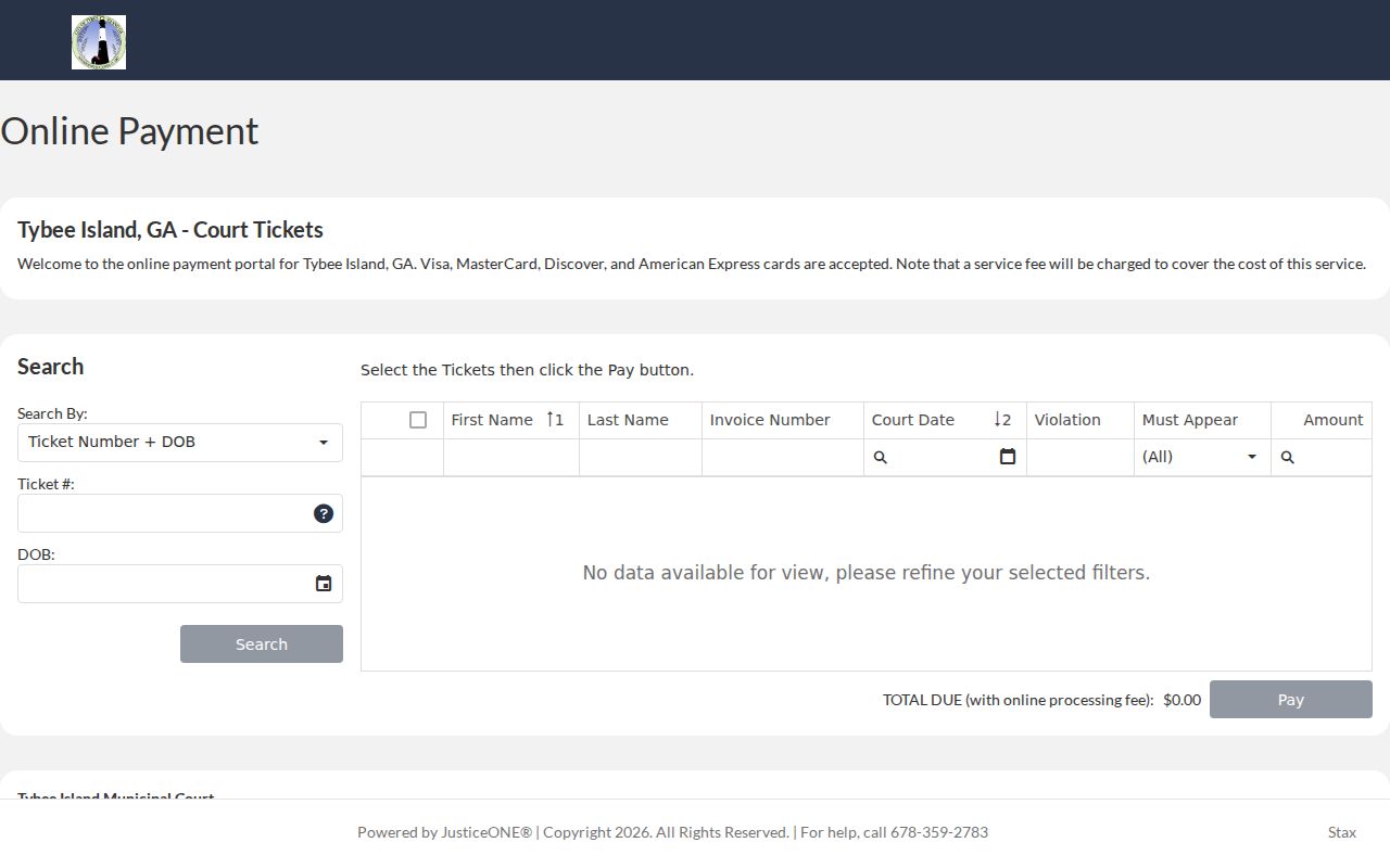 Tybee Island JusticeONE police citation portal