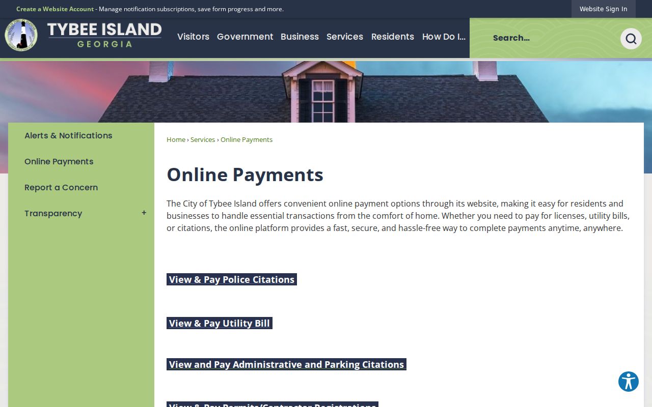 Tybee Island official online payment directory